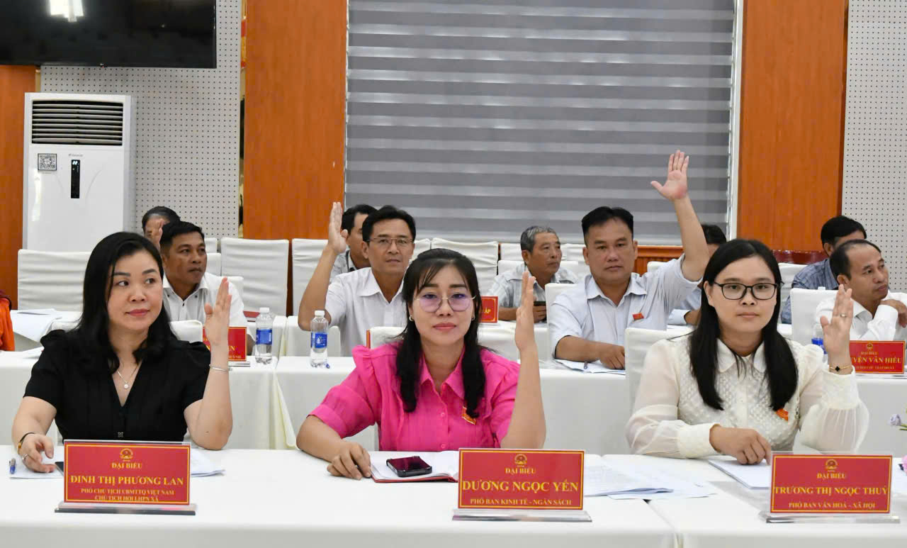 Ảnh 2: Các đại biểu biểu quyết thông qua Nghị quyết