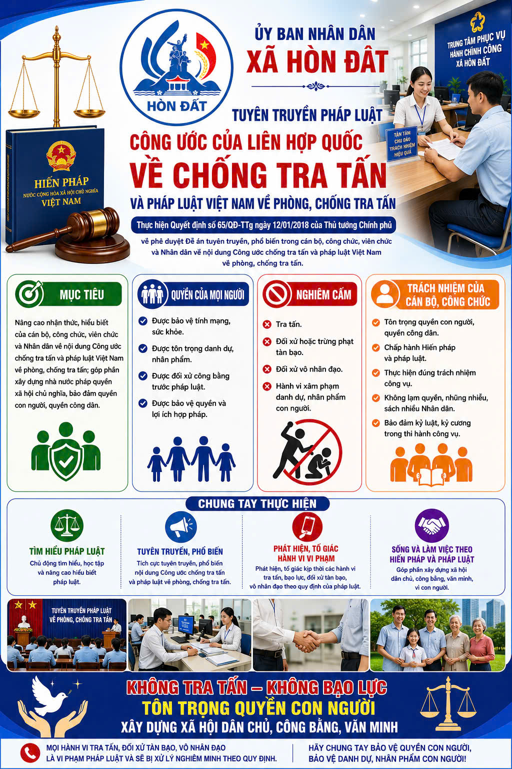 Quyết định số 65/QĐ-TTg ngày 12/01/2018 phê duyệt Đề án “Tuyên truyền, phổ biến trong cán bộ, công chức, viên chức và Nhân dân về nội dung của Công ước chống tra tấn và pháp luật Việt Nam về phòng, chống tra tấn”;