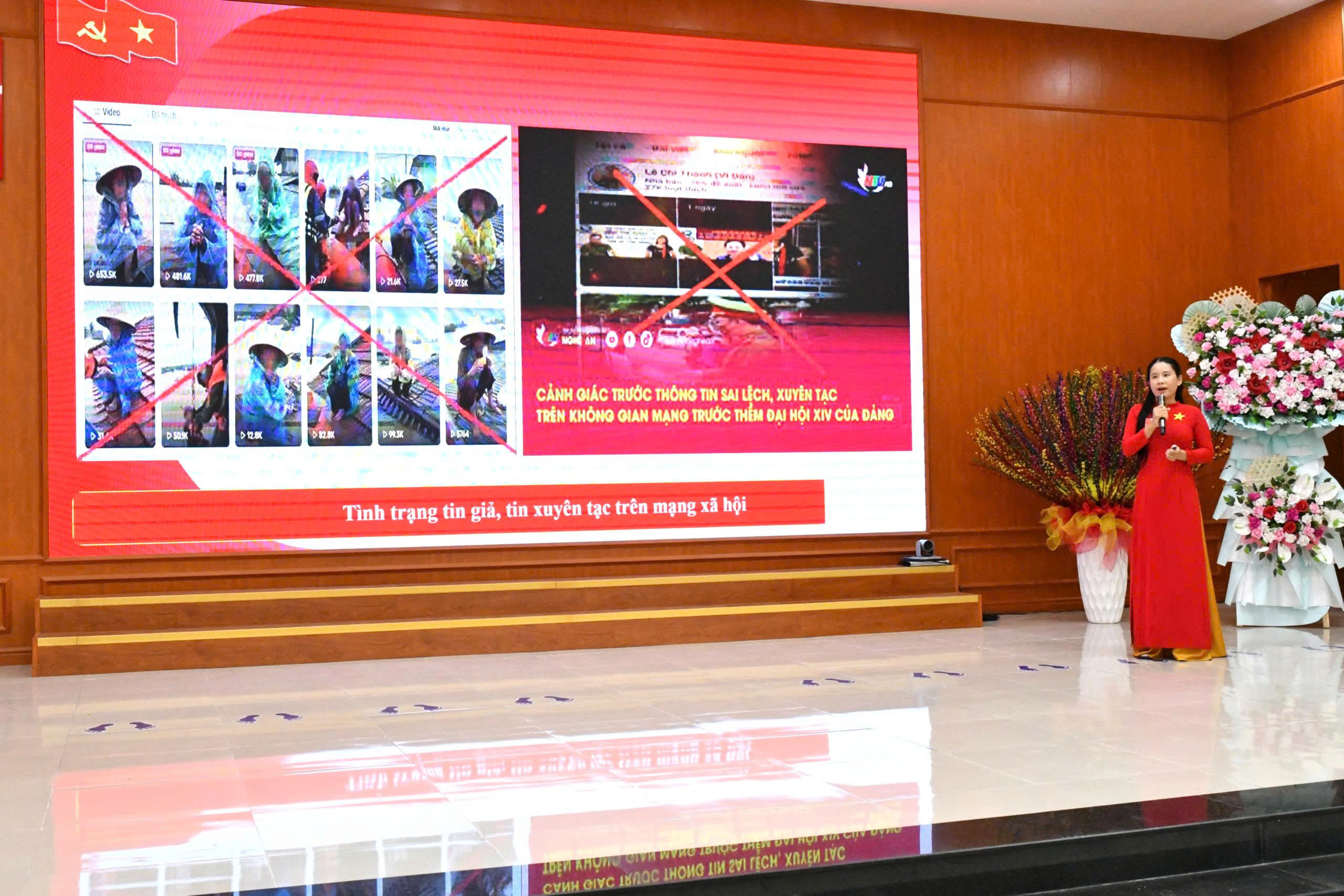 Ảnh 2: Thí sinh Ngô Thị Thuý Hiền, chi bộ Trường trung học cơ sở Lình Huỳnh đang thi thuyết trình